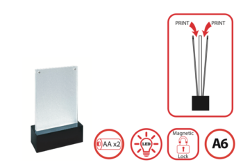 Sign Holder Illuminated A6 Port, T shape, Trans Blk Acrylic