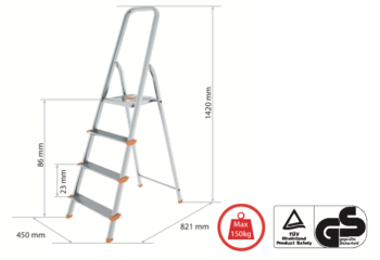 Markin Step Ladder in Aluminum, 4 steps mod DFS-4T