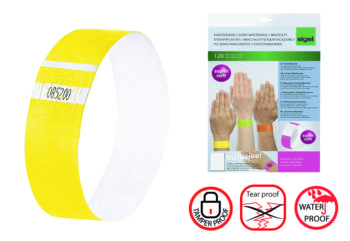 Sigel WristBands Tyvek Kit, Yellow 25.5x2.5cm, wt Lbl (x120)