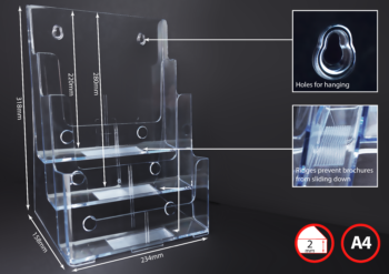 Brochure Holder A4 Portrait 3 Tier Trans in Polystyrene 2mm