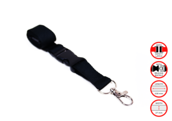 Lanyards 20mm Black, Metal Carabiner, Safety Lock, 800mm