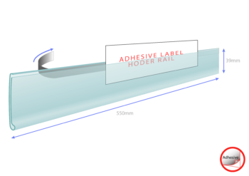Label Holder Rail, 39x550mm, Trans PVC, Adh, for shelves