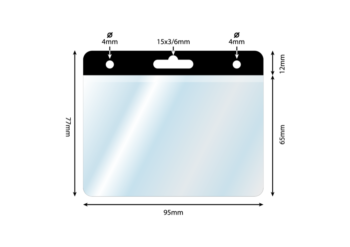 Name Badge Pocket 95x65mm, Trans,BLK,LE Open,PVC, Euro hole