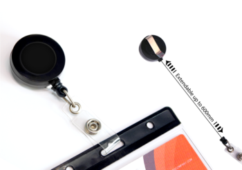Name Badge Reel Clip Black 600mm, Belt Clip, Loop and Stud