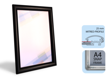 Poster Snap Frame A4, 25mm Mitred Profile Black Alu