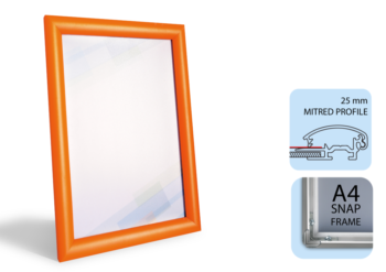 Poster Snap Frame A4, 25mm Mitred Profile Orange Alu