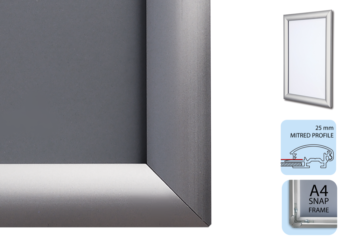 Poster Snap Frame A4, 25mm Mitred Profile Silver Alu
