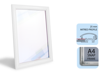 Poster Snap Frame A4, 25mm Mitred Profile White Alu