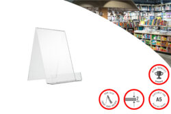 Display Stand, for Book +Holder, Acrylic Clear, Vert A5 Port