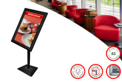 Floor Display, wt Snap Frame A3, 25mm Mitred Profile Black