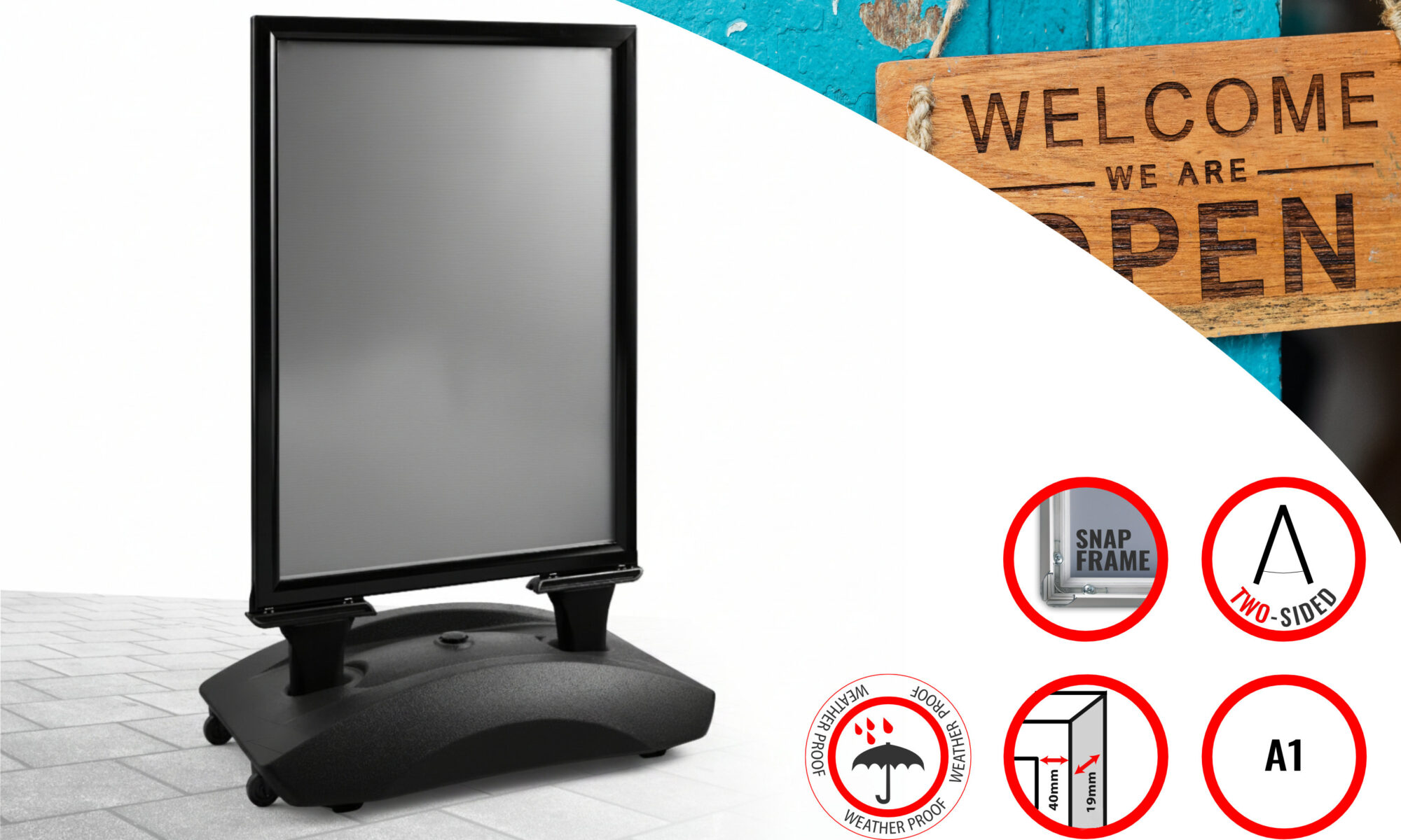 WaterBase Pavement Display Board, A1 Poster Holder 2S Black